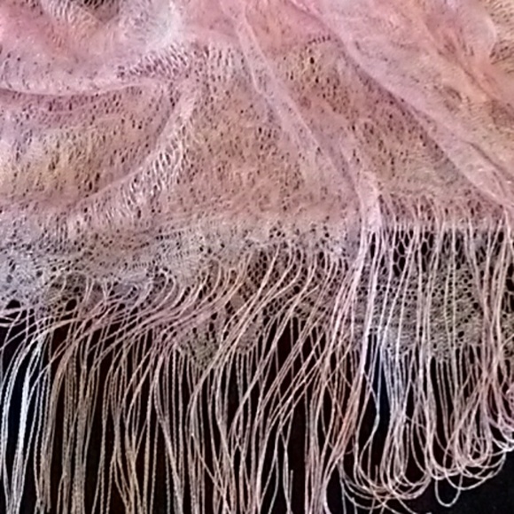 Pastel Pink Thin Knit Fringe Fashion Scarf - Picture 6 of 8